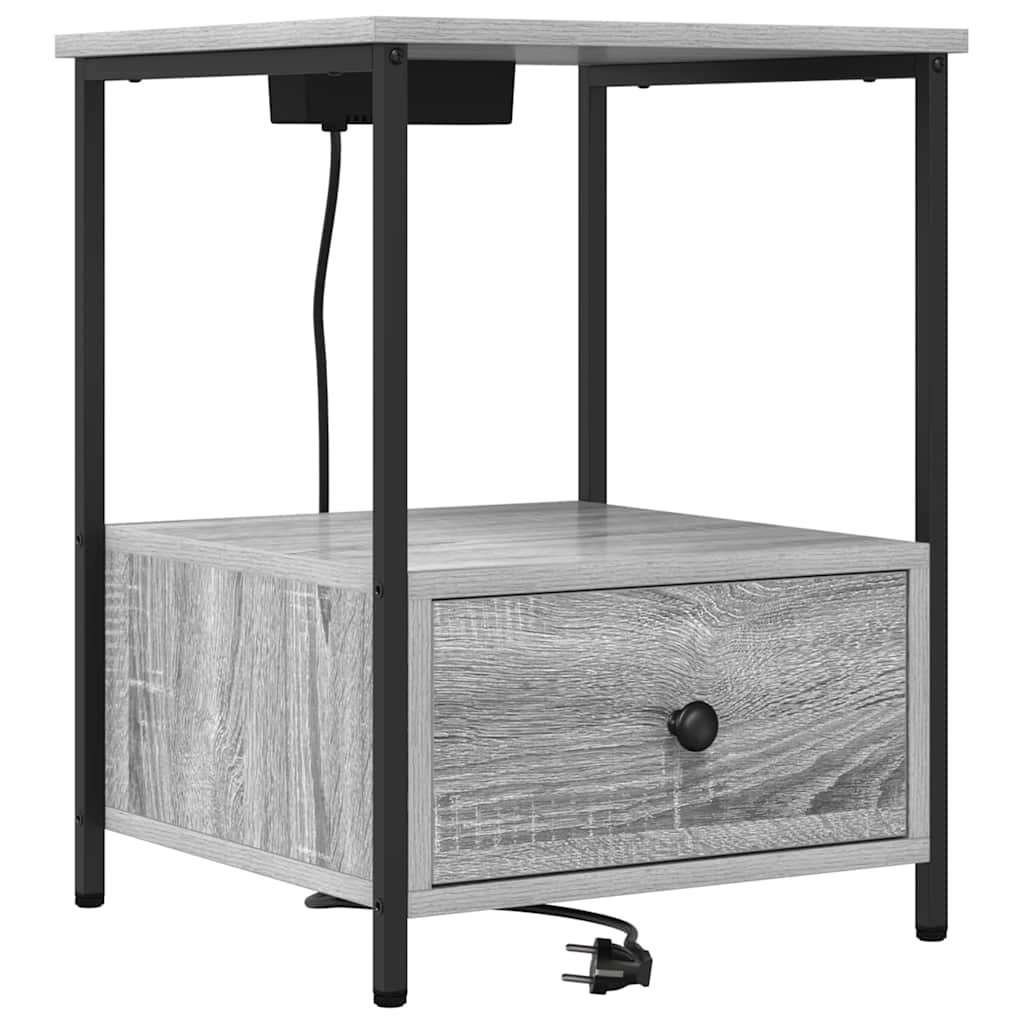 Bedside Cabinet with Charging Station 2 pcs Grey sonoma